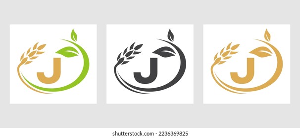Letter J Agriculture Logo. Agribusiness, Eco-farm Design Template