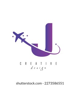 Letter J With Air Travel Logo Design Template