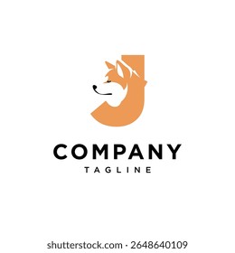 Letter J Akita Dog Logo Icon vector