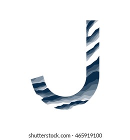 The letter J, in the alphabet abstract background marble, bark, mountain, stone layer  set dark blue shade color isolated on white background