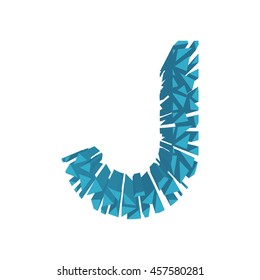 The letter J, in the alphabet broken 3d perspective set blue color isolated on white background