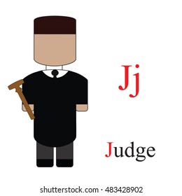 Letter J alphabet of professions. Judge. ABC education cards for kids.