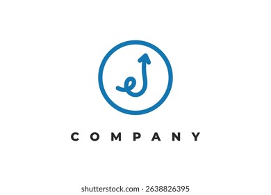letter j arrow line inside circle minimal logo