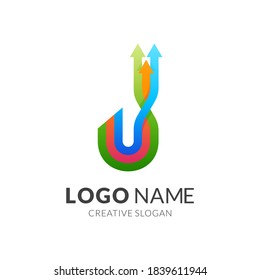 logotipo de flecha de letra J, letra J y flecha, logotipo combinado con un estilo de color 3d