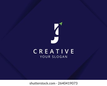 Letter J with arrow logo design. Monogram Letter J logo template