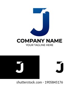 Letter J Arrow logo Template design With gradient blue color. vector illustration