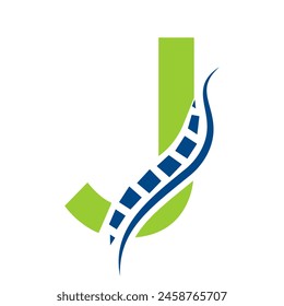Letter J Backbone Logo Concept For Healthcare Symbol. Back Pain Sign