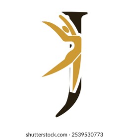 Letter with J Ballet Dancer Logo Design. Ballerina Logo icon vector