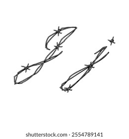 letter J Barbed wire hand drawing vector isolated on white background.