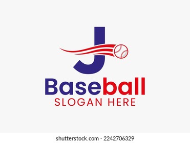 Letter J Baseball Logo Concept With Moving Baseball Icon Template