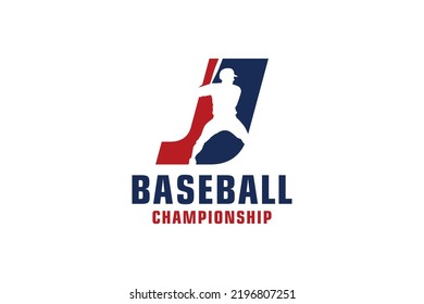 Letter J with Baseball Logo Design. Vector Design Template Elements for Sport Team or Corporate.