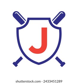 Letter J Baseball Logo Design Vector Template. Baseball Club Symbol