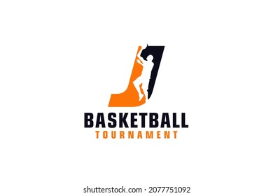 Letter J with Basketball Logo Design. Vector Design Template Elements for Sport Team or Corporate.