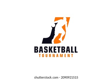 Letter J with Basketball Logo Design. Vector Design Template Elements for Sport Team or Corporate.