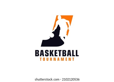 Letter J with Basketball Logo Design. Vector Design Template Elements for Sport Team or Corporate.