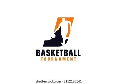 Letter J with Basketball Logo Design. Vector Design Template Elements for Sport Team or Corporate.