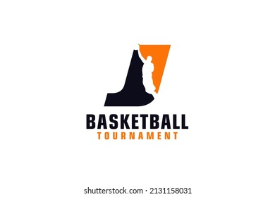 Letter J with Basketball Logo Design. Vector Design Template Elements for Sport Team or Corporate.