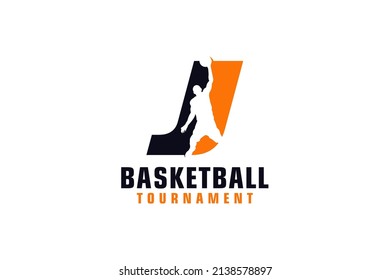 Letter J with Basketball Logo Design. Vector Design Template Elements for Sport Team or Corporate.