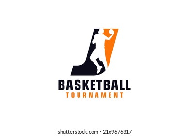 Letter J with Basketball Logo Design. Vector Design Template Elements for Sport Team or Corporate.