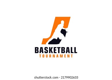 Letter J with Basketball Logo Design. Vector Design Template Elements for Sport Team or Corporate.