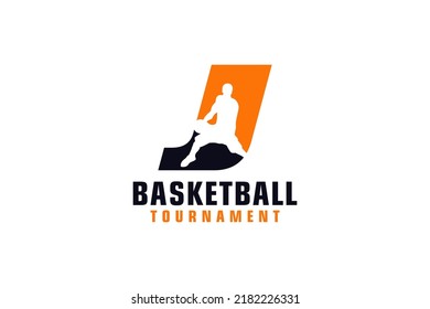 Letter J with Basketball Logo Design. Vector Design Template Elements for Sport Team or Corporate.