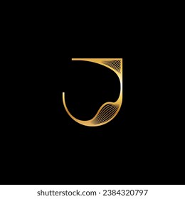 letter J, beautiful elegant golden alphabet striped font, classic lettering perfect for wedding invitations or fashion or logo design, vector illustration 10EPS