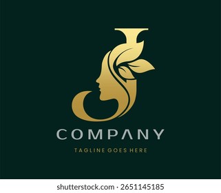 Letter J Beauty Face Nature Leaf Logo Design
