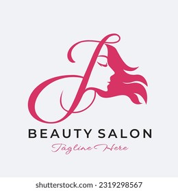Letter J Beauty Salon Logo Design, Beautiful Woman Face Hair Care Icon