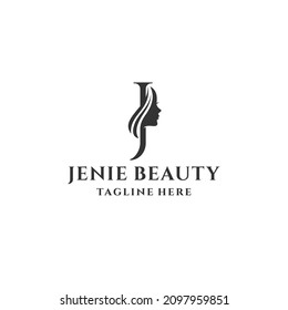 letter j and beauty woman logo concept