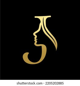 Letter J Beauty Women Face Logo Design