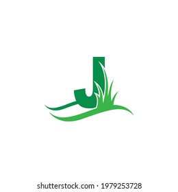 Letter J behind a green grass icon logo design vector template