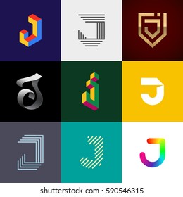 Letter "J" großes Logo Pack. Isometrische, minimale, Linie, bunt, Band, geometrische, luxuriöse Vektorillustration Monogramme. Eps10-Format.