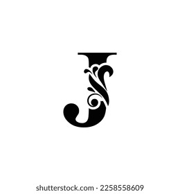 letter J black . flower  letters. Vintage ornament initial Alphabet. Logo vector 
