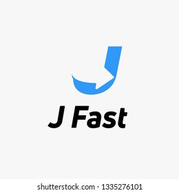 Letter J Blue logo with negative space arrow logo for business, transportation, delivery company . - Vector Illustration