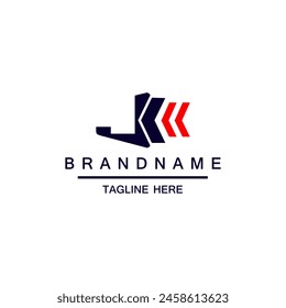 Letter J Blue logo with negative space arrow logo for business