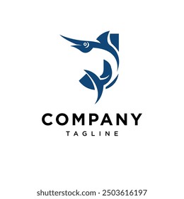 Letter J Blue Marlin Fish Logo Icon Vector