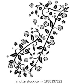 Letter J with botanical elements. Monogram arrangement. Vector floral letter design. Letter with Flowers and Branches. Composition for card, invitation, save the date, logo, business style.