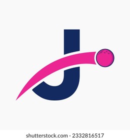 Letter J Bowling Logo. Bowling Ball Symbol With Moving Ball Icon