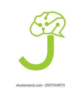 Letter J Brain Logo Design Vector Template