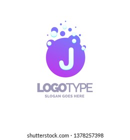 Letter J Bubbles Logo Purple Template. Vector Brand Name Design
