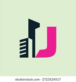 Plantilla de Vector de diseño de logotipo de concepto de construcción Letter J Build
