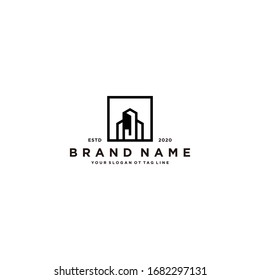 letter J and building logo design vector template