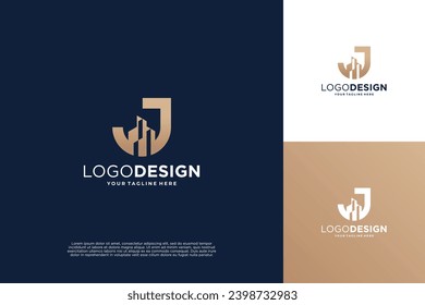 Letter J building logo design. letter J with real estate symbol.