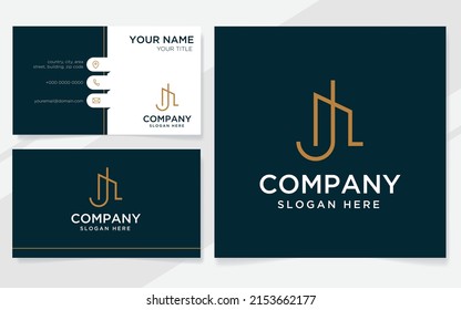 Letter J with building logo suitable for company with business card template