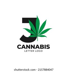 Buchstabe J mit Cannabis-Blatt-Vektorlogo-Design