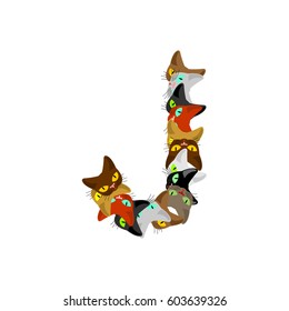 letter J Cat font. Pet alphabet symbol. home animal ABC sign
