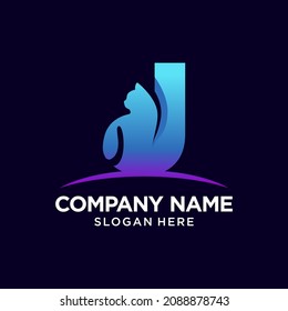 Letter J Cat Logo Design Template Inspiration, Vector Illustration.