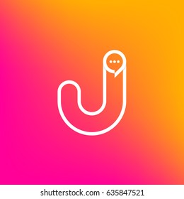Letter J with Chat logo line shape, Social Talk, Social media, Sphere speech bubble, Technology and digital logotype