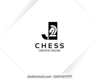 Letter J chess logo design template. Monogram knight logo