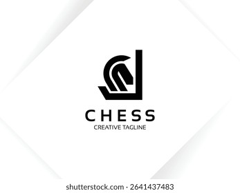 Letter J chess logo design template. Monogram knight logo